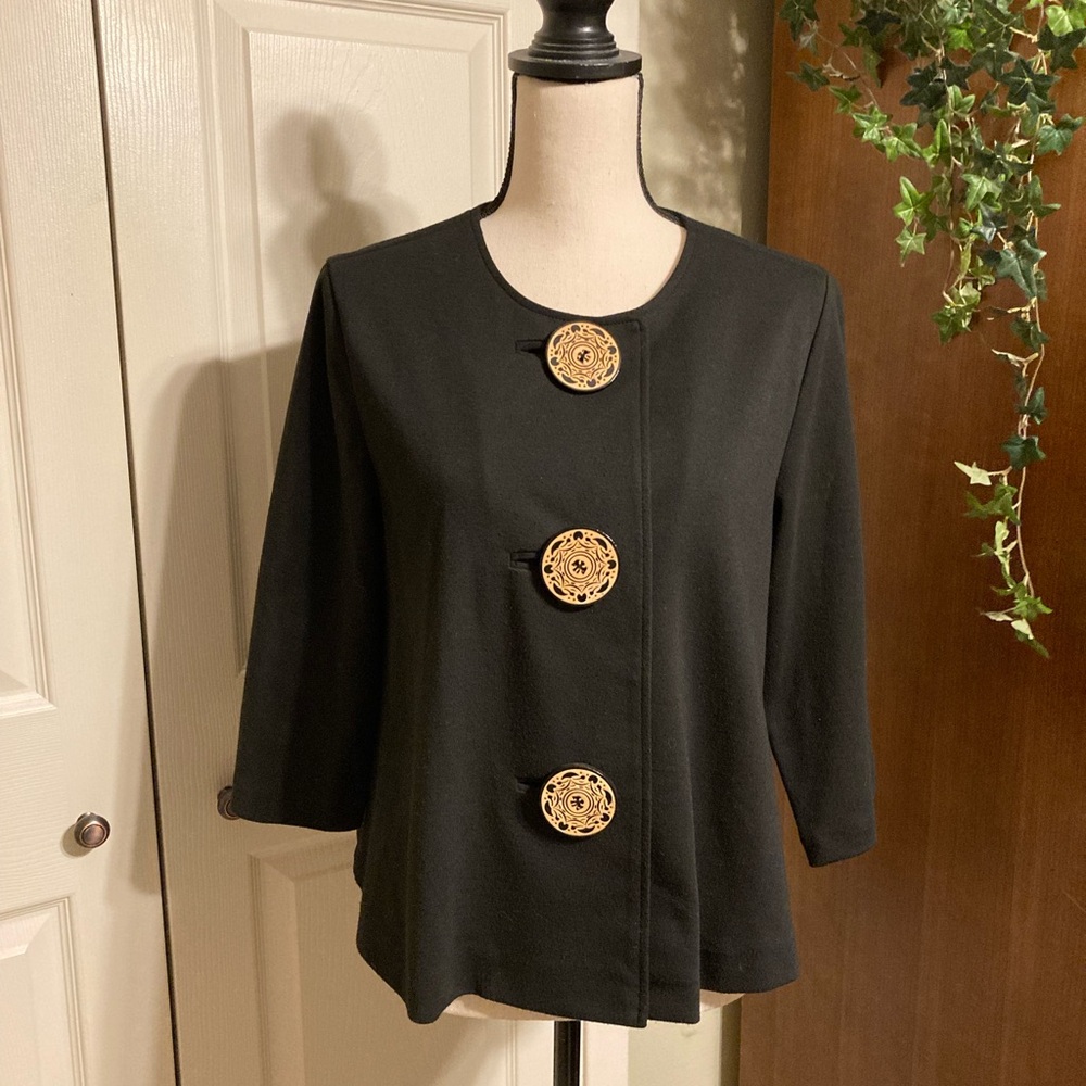 Coldwater Creek Black shrug/ jacket with decorative buttons size Petite medium